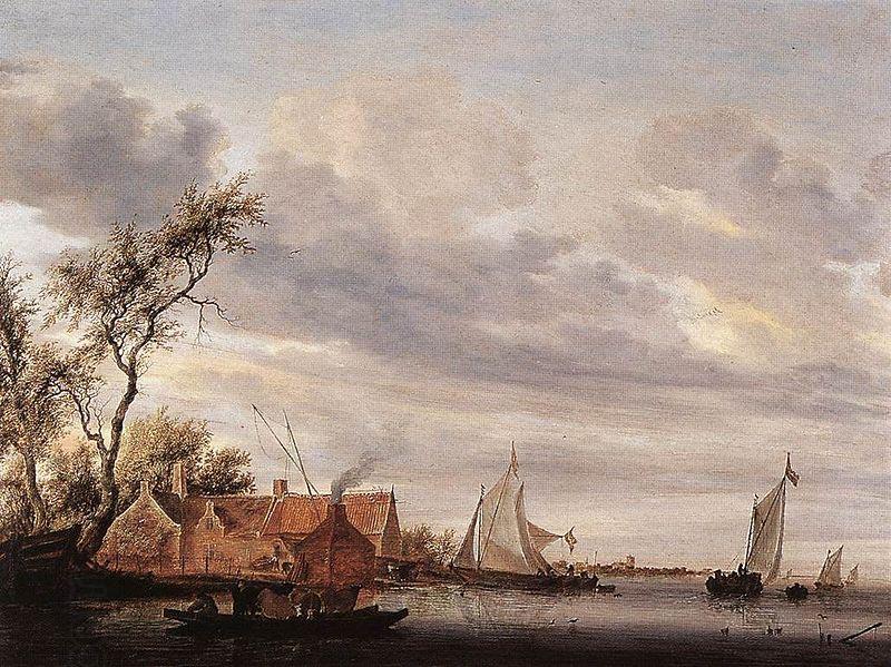 Salomon van Ruysdael River Scene with Farmstead oil painting picture